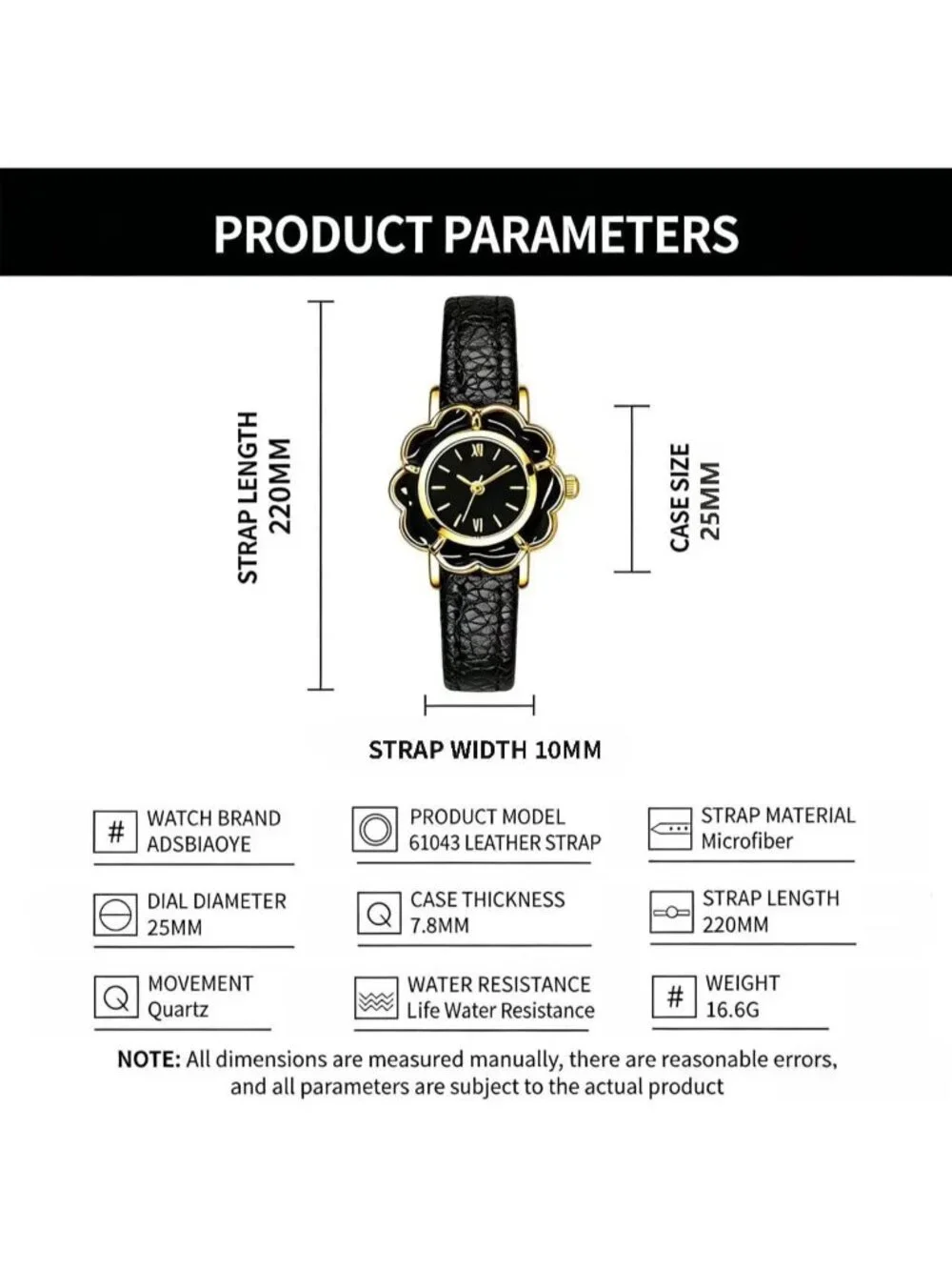 Women's Black Leather Strap Elegant Floral-Shaped Creative Small Wrist Watch_6